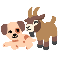 a dog and a goat are standing next to each other