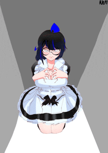 a drawing of a girl in a maid dress with neat written on the bottom