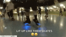 a person wearing roller skates with lights on their feet