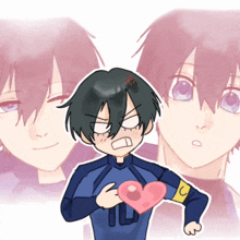 a cartoon of a boy with the number 10 on his shirt holding a heart