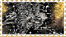 a postage stamp with a picture of a landscape on it .