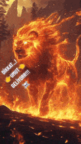 a lion is surrounded by flames and says dikkat umut geliyorr !!