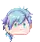 a pixel art drawing of a person 's head with purple hair and green eyes .
