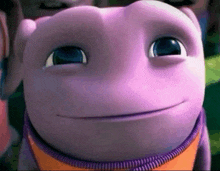 a close up of a cartoon character 's face with blue eyes