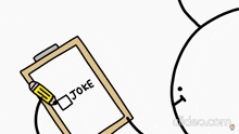a clipboard with a pencil attached to it and the word joke written on it