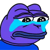 a purple frog with tears coming out of his eyes