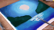 a painting of a full moon over a body of water is made in animatica
