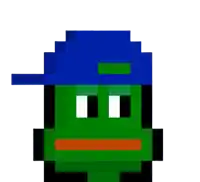 a pixel art of a green frog with a blue hat on