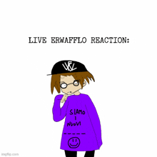 a cartoon of a person wearing a purple sweater that says siamo i nuovi