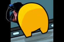 a yellow among us character with a man 's face on it 's back .