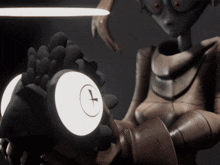 a cartoon character is holding a sphere with a cross in the middle
