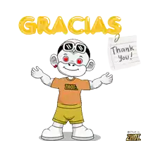 a cartoon character is surrounded by red hearts and a note that says gracias