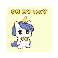 a cartoon of a unicorn with the words on my way written above it