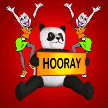 hooray panda dancing girls celebrate exclamation