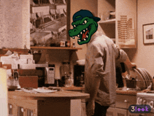 a man is washing dishes in a kitchen with a 3look logo on the bottom right