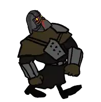 a cartoon drawing of a man with a helmet and a beard