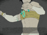 a cartoon drawing of a man with a belt around his chest