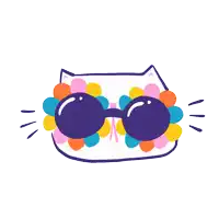 a drawing of a cat wearing sunglasses with colorful flowers on it