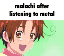 a cartoon of a boy with the words malachi after listening to metal