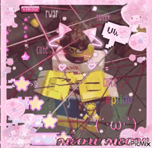 a picture of a girl with cat ears and the words meow on the bottom