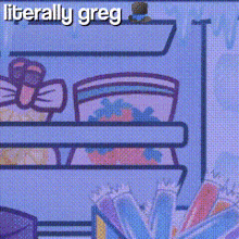 a cartoon of a refrigerator with the words literally greg on the top
