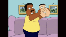 a cartoon of a man holding a man 's face in his hands