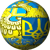 a yellow and blue ball with a coat of arms
