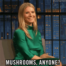 Mushrooms Anyone Gwyneth Paltrow GIF - Mushrooms Anyone Gwyneth Paltrow Late Night With Seth Meyers GIFs
