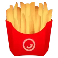 a red container of french fries with a white circle with the letter g on it