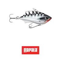 a green and yellow fishing lure with hooks and the word rapala on the bottom
