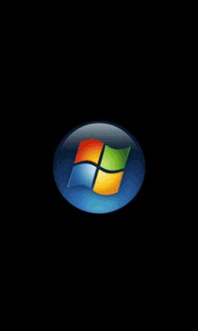 a windows logo is displayed in a circle on a black background