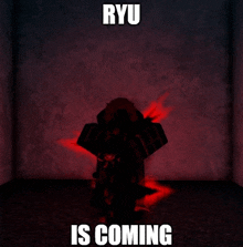 a poster that says ryu is coming in white