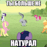 a cartoon of ponies with the words " ты больше не " on the top