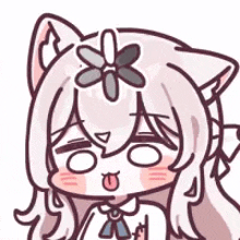 a cartoon girl with a flower in her hair is making a funny face .