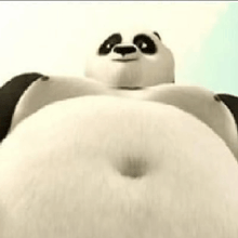 a close up of a panda bear 's belly with a huge belly .
