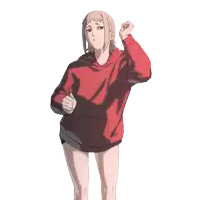 a drawing of a girl in a red hoodie and shorts