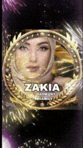 a picture of a woman with the name zakia harmony family on it