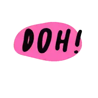 a pink circle with the word doh in black letters