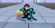 a cartoon character with a sword and a checkered shirt