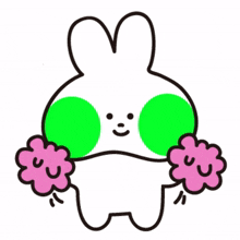 fluorescent white rabbit green pom pom