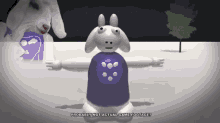 a cartoon goat with a purple shirt says " probably not actual game footage " on the bottom