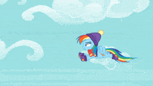a cartoon drawing of a pony and a dragon flying in the air