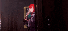 a couple of anime characters standing next to each other with one having red hair