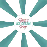 happy ice cream day is written on a blue and white striped background