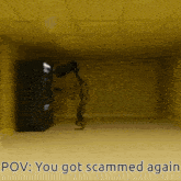 a room with a lamp and the words " you got scammed again " on the bottom