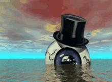 a cartoon character wearing a top hat is in the ocean