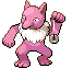 a pixel art drawing of a pink pokemon standing on its hind legs and holding a rock .