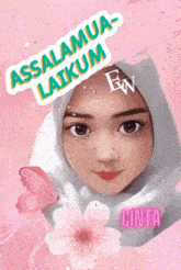 a picture of a girl with the words assalamua laikum fw cinta on the bottom
