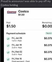a screen shot of a costco hotdog payment