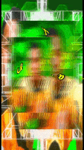 a blurry picture of a man with a yellow s on his chest